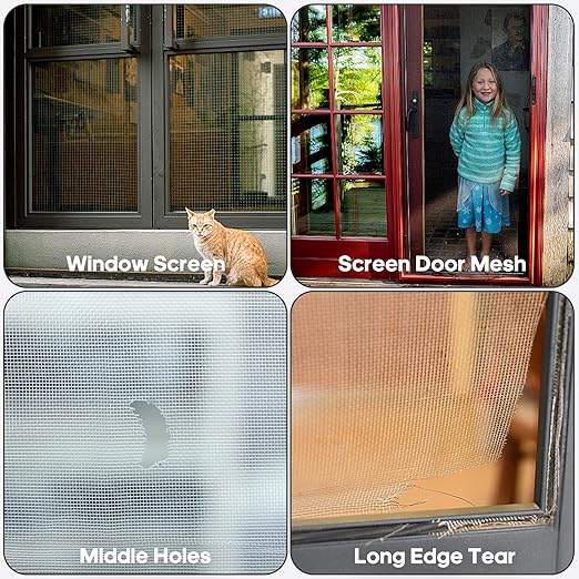 Grey Screen Repair Tape, 4" X 180" (15FT) Window Screen Door Repair Kit, Strong Adhesive Fiberglass Patch Tape Mesh