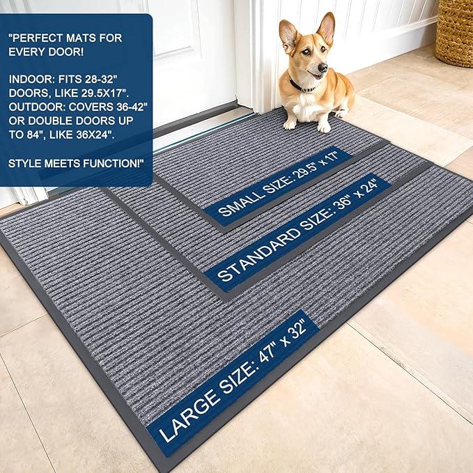 OLANLY Front Door Mat Indoor Outdoor Entrance, Waterproof Heavy Duty Doormat, Fade Resistant, Low Profile, Easy Clean Patio Porch Welcome Floor Mats for Entry, 40x32, Light Gray