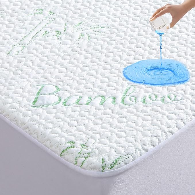 GOONIK Queen Mattress Protector, Breathable Bamboo Viscose Waterproof Queen Size Mattress Pad Cover with 6-18 inches Deep Pocket