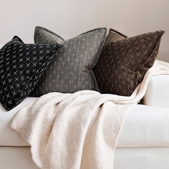 ZWJD Pillow Covers 16x16 Set of 2 Soft Polyester Textured Pillow Covers with Stylish Flange Edge Cozy Farmhouse Throw Pillows for Couch Bed Sofa Living Room