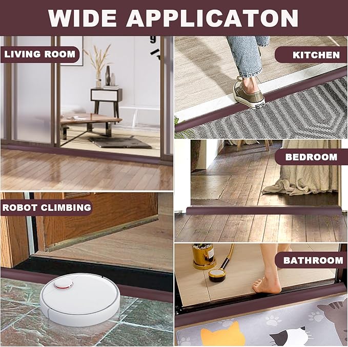 Vinyl Door Threshold Flooring Transition Strip Self Adhesive Carpet Edging Strip for Laminate Doorway Edge Threshold from 3/5" to 4/5" (Coffee, 10 Ft)