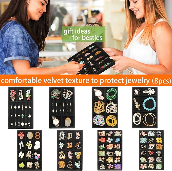 Jewelry Organizer Drawer 8 Set Jewelry Boxes Velvet Jewelry Drawer Organizer Stackable Jewelry Tray for Earring Necklace Display