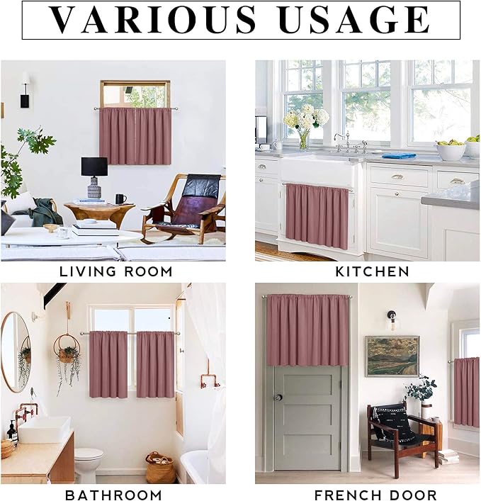 RYB HOME Bedroom Curtains Blackout - Light Block Energy Efficiency Small Window Treatment Drapes for Kitchen Dining Baby Nursery Morden Decor, W 42 x L 54 inch, Dusty Rose, 2 Panels