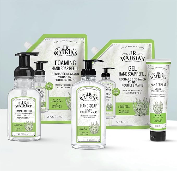 J.R. Watkins Gel Hand Soap, Scented Liquid Hand Wash for Bathroom or?Kitchen, USA Made and Cruelty Free, 11 fl oz, Aloe & Green Tea