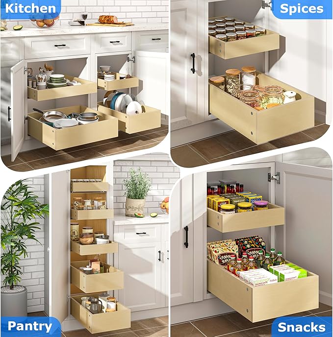 WelFurGeer Soft Close Pull Out Cabinet Organizer, 20" W x 22" D Cabinet Roll Out Drawers, Smooth Slide-Out Shelves for Kitchen Cabinets, Durable Pullout Drawers for Home & Kitchen Organization