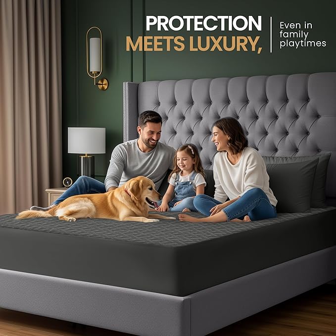 Utopia Bedding Waterproof Mattress Protector California King Size (Gray), Premium 3D Air Soft Fabric Mattress Cover, Fits 17 Inches Deep, Breathable, Fitted Style with Stretchable Pockets