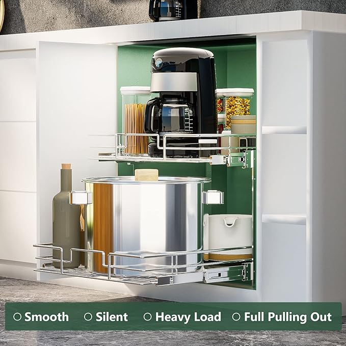 LOVMOR 2 Tier Individual Pull Out Cabinet Organizer 22½" W x 21½" D, Slide Out Kitchen Cabinet Storage Sliding Shelves
