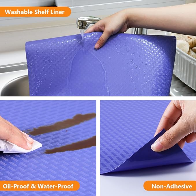 Shelf Liners for Kitchen Cabinets Refrigerator Liners Waterproof Kitchen Cupboard Liner Non Adhesive Drawer Mats EVA Material Fridge Liner for Shelves - Blue 17.5 x 393.7 Inches