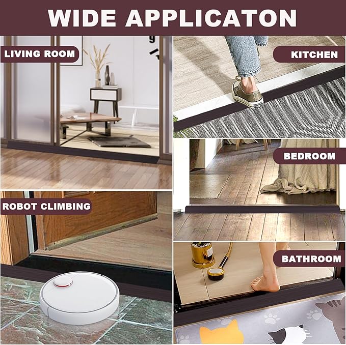 Vinyl Door Threshold Flooring Transition Strip Self Adhesive Carpet Edging Strip for Laminate Doorway Edge Threshold from 3/5" to 4/5" (Black Walnut Wood Grain, 6.6 Ft)