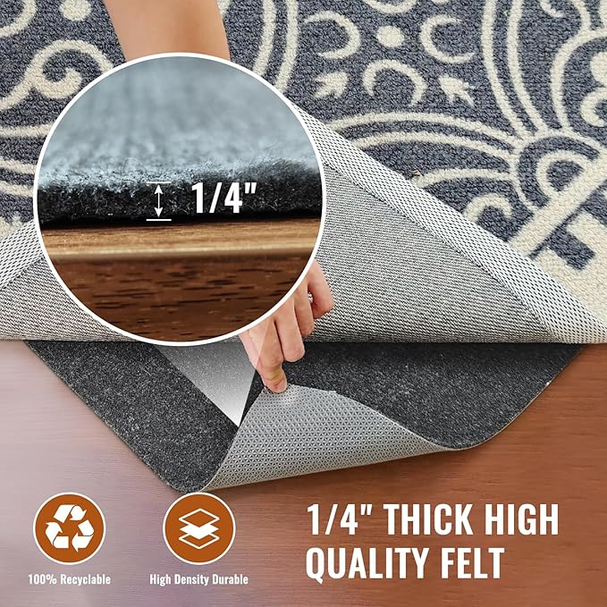 Felt Rug Pad, 2 x 10 Ft Rubber Non-Slip Rug Pad Gripper, Keep Rugs Secure and in Place, Extra Strong Under Carpet Mat Cushion - for All Floors