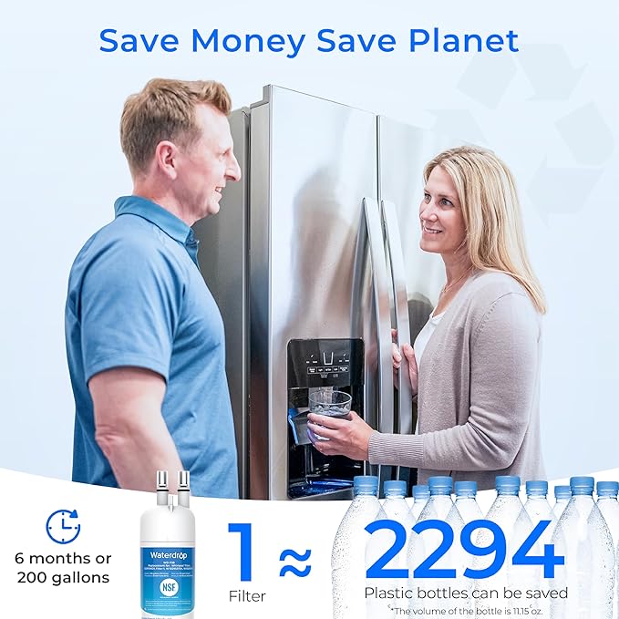 Waterdrop 𝐄𝐃𝐑𝟏𝐑𝐗𝐃𝟏 Replacement for Everydrop® 𝐅𝐢𝐥𝐭𝐞𝐫 𝟏,W10295370A, EDR1RXD1B, P8RFWB2L, P4RFWB, Kenmore® 46-9081, 46-9930, WD-F38 Refrigerator Water Filter, 2 Filters