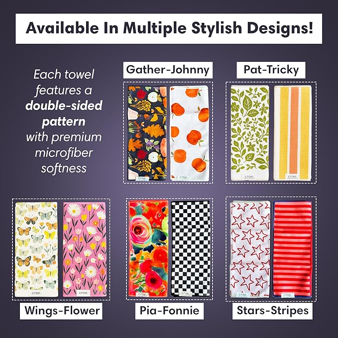 2 Double Sided Microfiber Hand Towels, 17x27 Inches Waffle Design Kitchen Towels Set, Durable & Soft Fast Drying Hand Wash Cloth and Dishcloth Perfect for Everyday (Pia & Fonnie - Black/Pink)