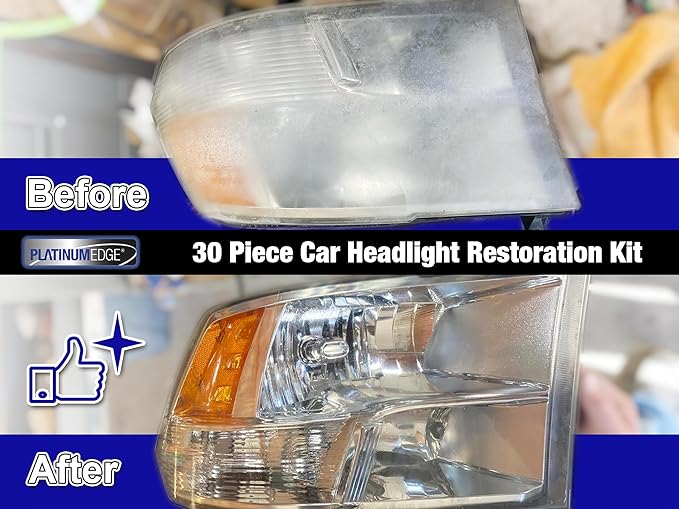 PLATINUMEDGE Car Headlight Restoration Kit, 3 inch Car Headlights Lens Polishing Sanding Discs with 3 inch Buffing Polish Pads for Drill, 30 Pc Car Headlight Restorer and Renewer Kit