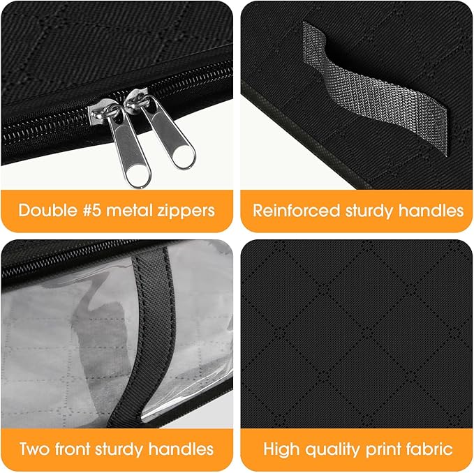 StorageRight Under Bed Storage Bins, 8-Pack 40L Foldable Fabric Storage Bags with Transparent Window, Breathable Organizer for Clothes/Blanket/Comforter/Quiltr, Black