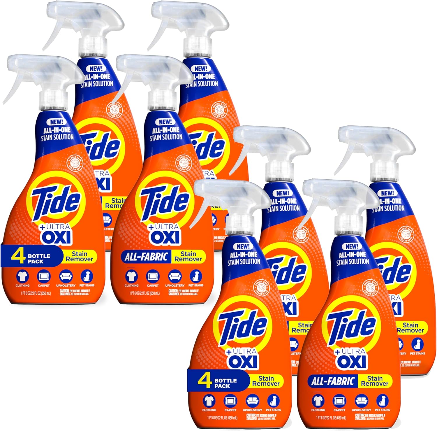 Tide Laundry Stain Remover Spray with Oxi | Stain Remover for Clothes, Carpet, Upholstery, Pet Bedding, & More | Stain Treater Spray for Tough Stains from Wine, Coffee, Grease | 22 Fl Oz (Pack of 4)