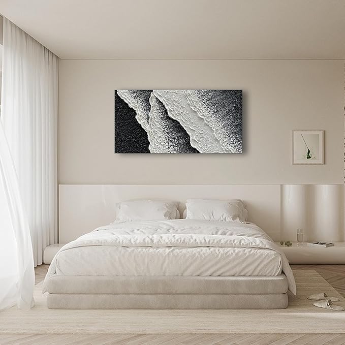 NANKAI Hand Painted black and white abstract canvas art oil painting waves landscape home wall decoration painting 24x48 inches