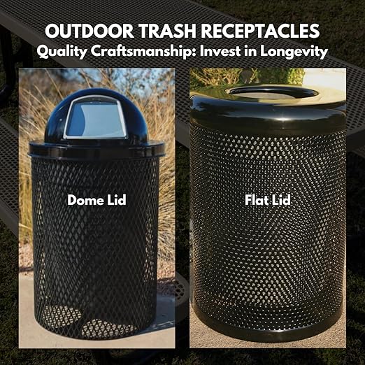 COATEDOUTDOORFURNITURE RDT-GRN Heavy Duty 32 Gallon Round Trash Receptacle, Liner Included, Green with Dome Lid, Made in America