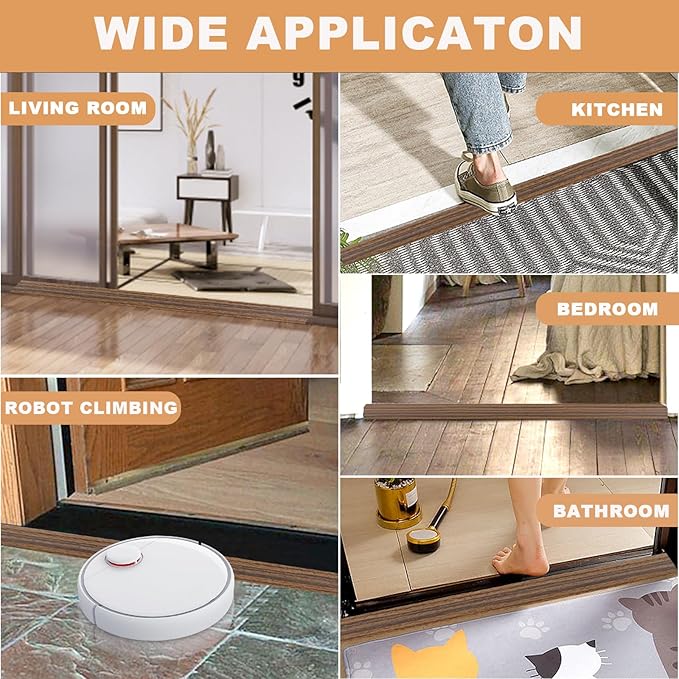 Vinyl Door Threshold Flooring Transition Strip Self Adhesive Carpet Edging Strip for Laminate Doorway Edge Threshold from 2/5" to 3/5" (Smoked Brown Wood Grain, 6.6 Ft)