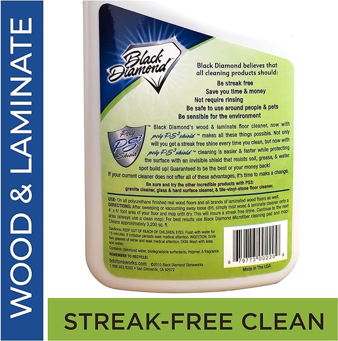Black Diamond Stoneworks Wood & Laminate Floor Cleaner- Ready to Use Non-Toxic No-Rinse Formula - Safe for Vinyl, Wood, and Engineered Floors (32 Fl Oz)