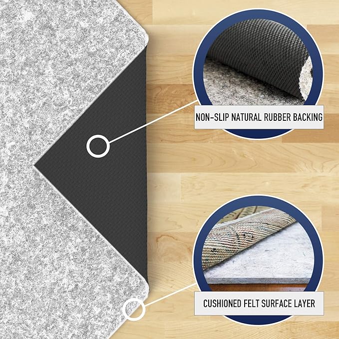 RUGPADUSA - Dual Surface - 2'6" x 9' - 1/4" Thick - Felt + Rubber - Non-Slip Backing Rug Pad - Safe for All Floors
