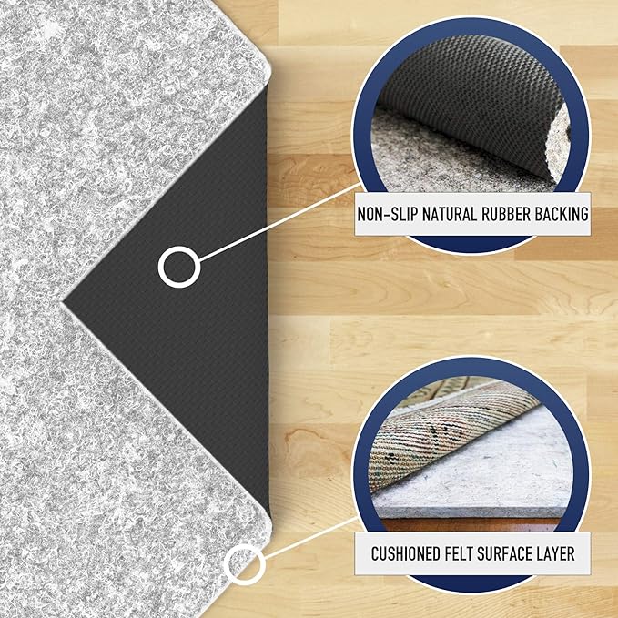 RUGPADUSA - Dual Surface - 7'10" x 10' - 1/4" Thick - Felt + Rubber - Non-Slip Backing Rug Pad - Safe for All Floors