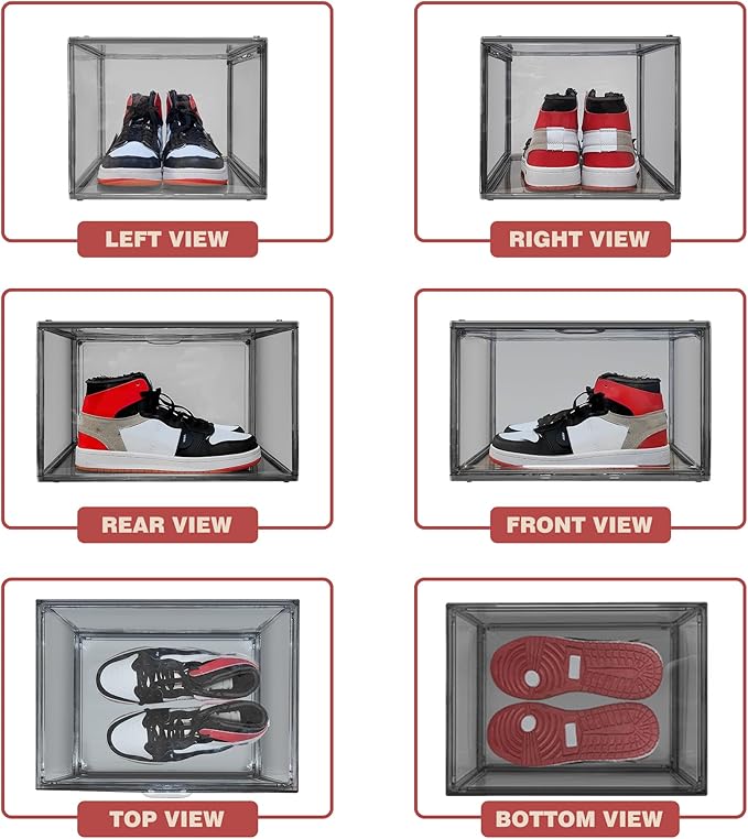 Shoe Organizer for Closet Clear Storage Box Sturdy Plastic Stackable Shoe Rack Sneaker Display Case with Magnetic Lids, 1 Pack Size 13