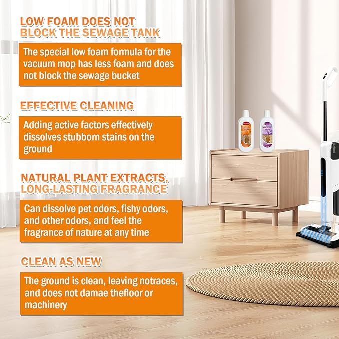 Floor Cleaning Solution for Multiple Hard Floors - 34 fl oz Floor Cleaner, For All Robot Vacuums with Mopping and Cordless Wet/Dry Vacuum Mops, Deep Clean for Tile, Wooden Floor, Laminate (Orange)