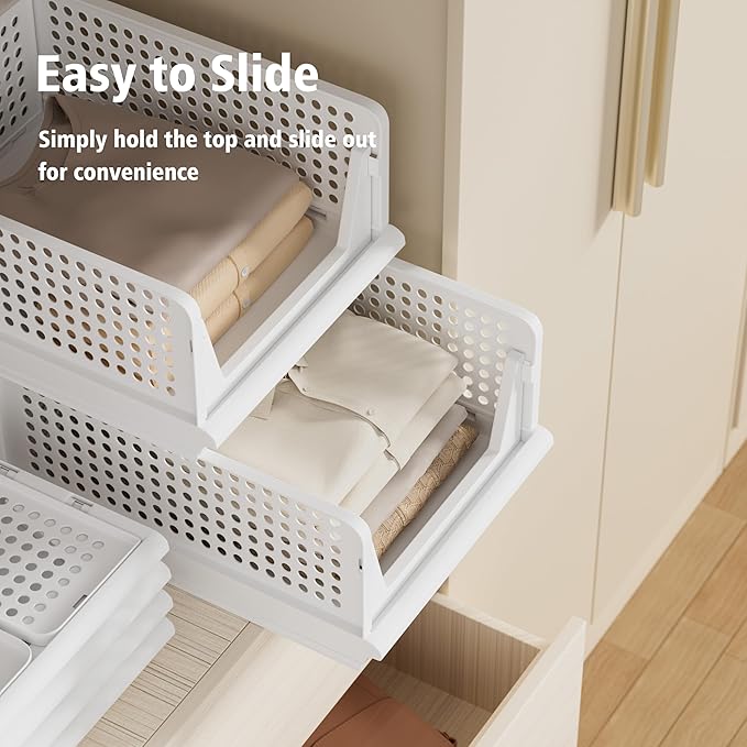 Proarea 5 Pack Stackable Plastic Storage Basket Closet Organizer Bin Foldable Clothes Organizer Storage Drawer Shelf Container for Living room Bathroom Kitchen Office (2L+3S)