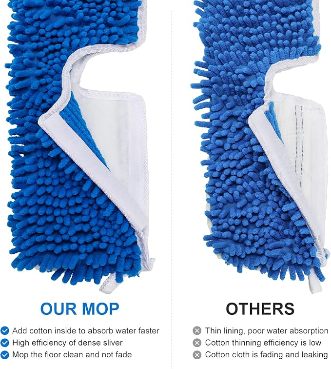 4 Pack Chenille Mop Heads Replacements Compatible with Oceda Dual-Action Microfiber Flip Mop System, Mop Replace Heads for Dry Wet Use, Washable Double Sided Flat Sponge(18 * 6 in)