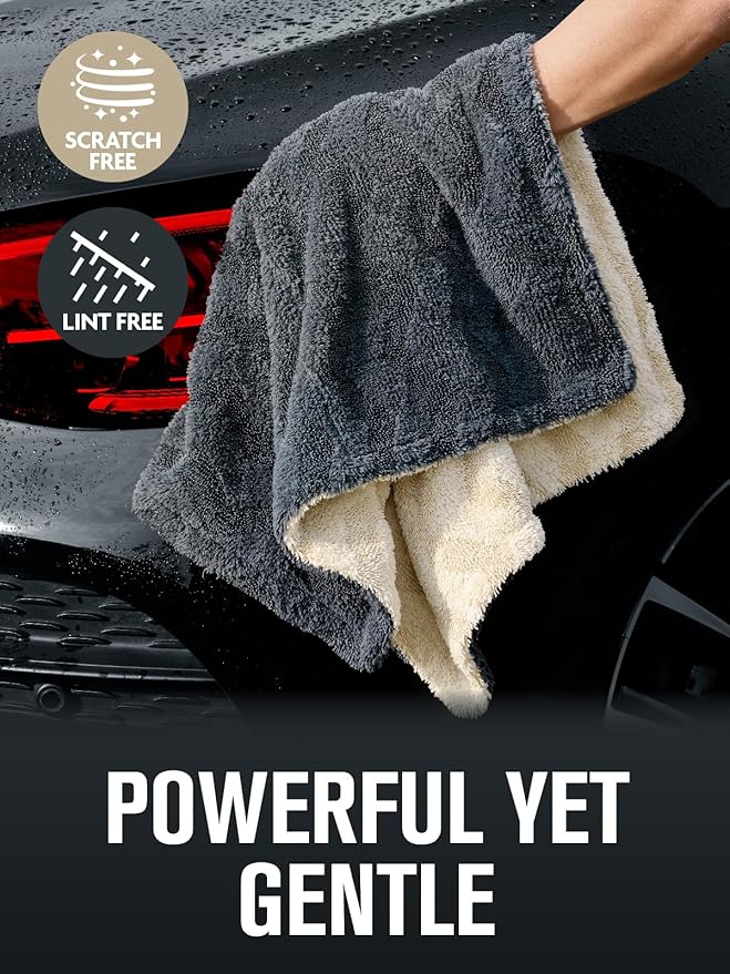 Fantasticlean Large Car Drying Towel- 26‘’ by 20'', 2 Pack-Premium Microfiber Cleaning Cloth with Twisted Loop & Coral Fleece, Ultra Absorbent, Scratch-Free for Car Detailing