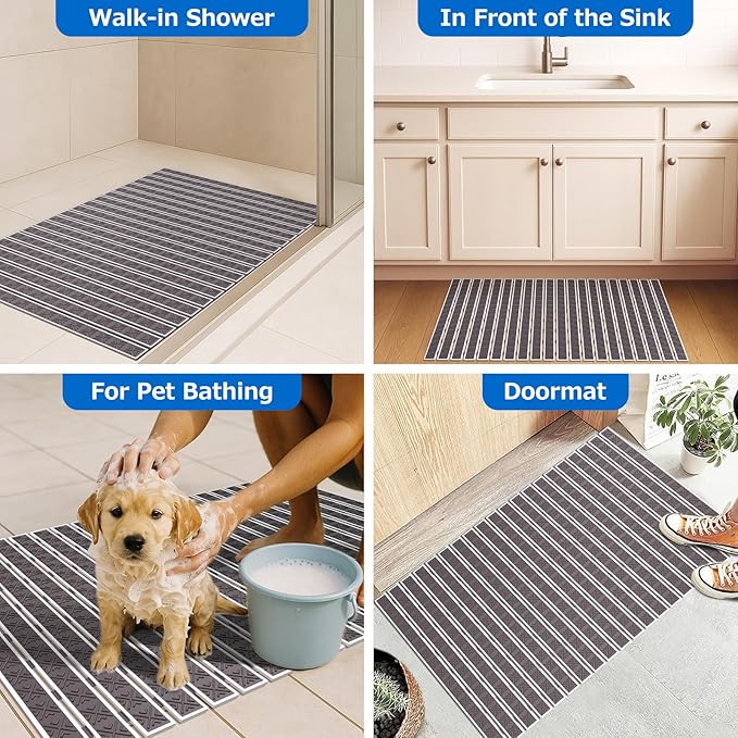 Matace Non Slip Rubber Bathtub & Shower Mat with Suction Cups, Thick Textured Surface, Fast Drain and Upright Drying Design, No Pooling Water for Better Hygiene, 27 x 16 Inch, Dark Gray
