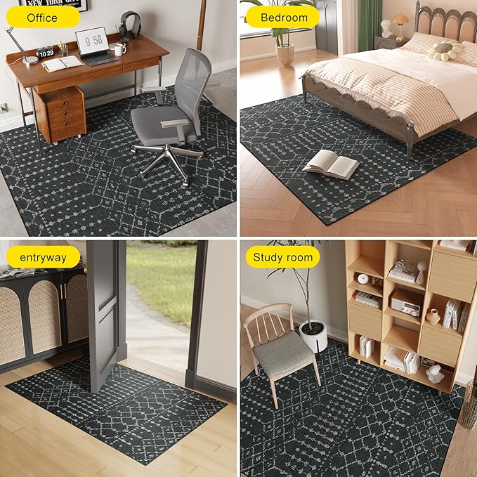 Office Chair Mat for Hardwood & Tile Floors, 55" x 36" Desk Chair Mat, Non-Slip Floor Protector for Rolling Chairs, Machine Washable Area Rug for Home Office, Black