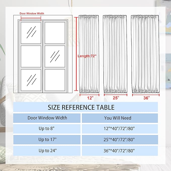 DWCN French Door Curtains – Rod Pocket Thermal Blackout Curtain for Doors with Glass Window, Kitchen and Patio Doors for Privacy, 12 X 72 Inches Long, 1 Curtain Panel with Tieback, Navy Blue