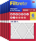 Filtrete 14x36x1 AC Furnace Air Filter, MERV 11, MPR 1000, Micro Allergen Defense, 3-Month Pleated 1-Inch Electrostatic Air Cleaning Filter, 6 Pack (Actual Size 13.88x35.9x0.81 in)