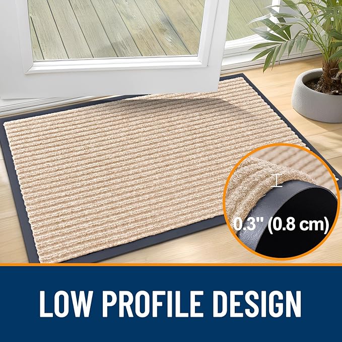 OLANLY Front Door Mat Indoor Outdoor Entrance, Waterproof Heavy Duty Doormat, Fade Resistant, Low Profile, Easy Clean Patio Porch Welcome Floor Mats for Entry, 29.5x17, Beige