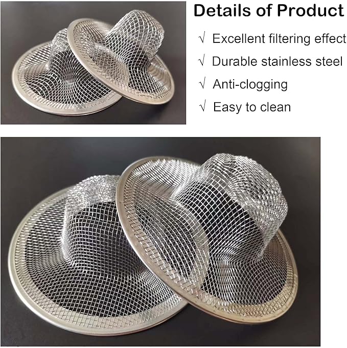 10PCS Mesh Sink Drain Strainer Bathroom, 2.75" Stainless Steel Slop Basket Filter Trap Hair Catcher, Tub Drain Screen Filter Cover Mesh Bathroom Bathtub RV Laundry Lavatory Balcony Utility