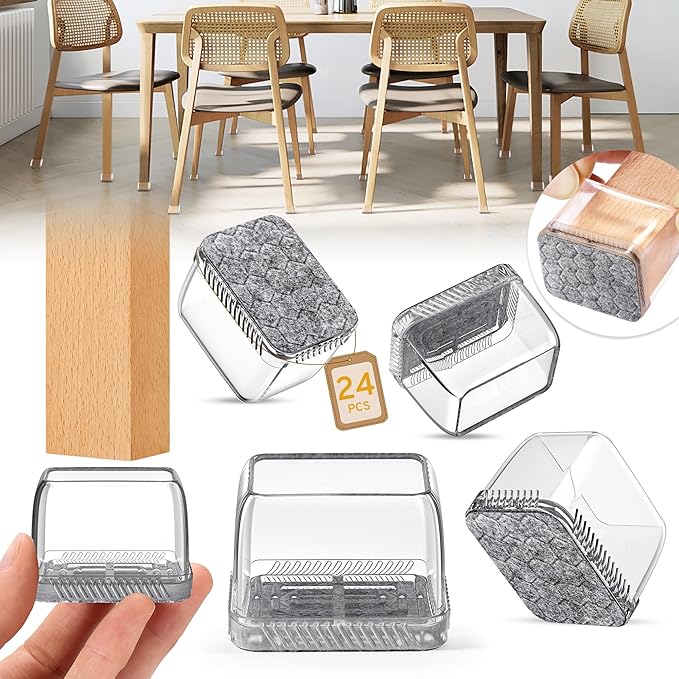 24PCS Rectangular Chair Leg Floor Protectors, Furniture Sliders, Non-Slip Felt Furniture Pads for Hardwood Floors, Silicone Cap Covers to Protect Floors,(Fit L :1.73-2.05", W: 1.34-1.65")