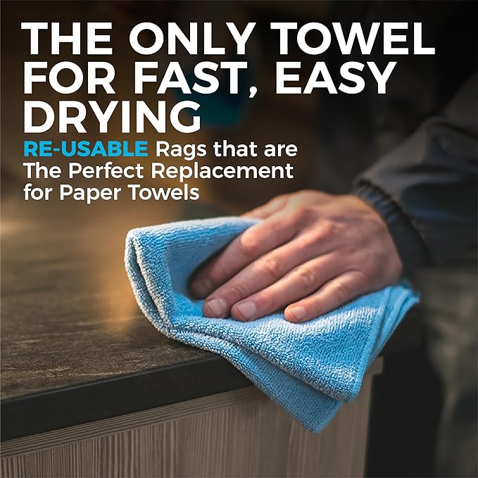 The Rag Company - All-Purpose Microfiber Terry Cleaning Towels - Commercial Grade, Highly Absorbent, Lint-Free, Streak-Free, Kitchens, Bathrooms, Offices, 300gsm, 12in x 12in, White (12-Pack)
