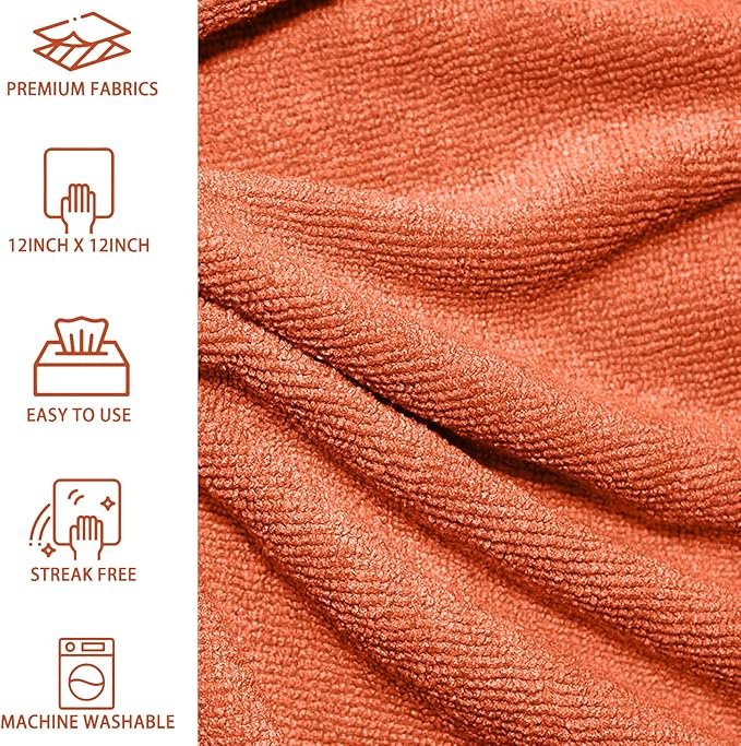 MRD's Home 40 Pack Microfiber Cleaning Cloths,12" x 12" Multi-Purpose Reusable Cleaning Cloth Wipes Rags,Lint Free,Scratch&Streak-Free Microfiber Towels for Home (20 Orange&20 Grey)