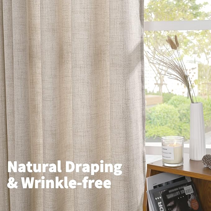 YoungsTex Linen Curtains Floor Length 102 Inch Long for Living Room Back Tab and Rod Pocket Light Filtering Window Drapes for Dining Room Bedroom, 52 X 102 Inch, 2 Panels