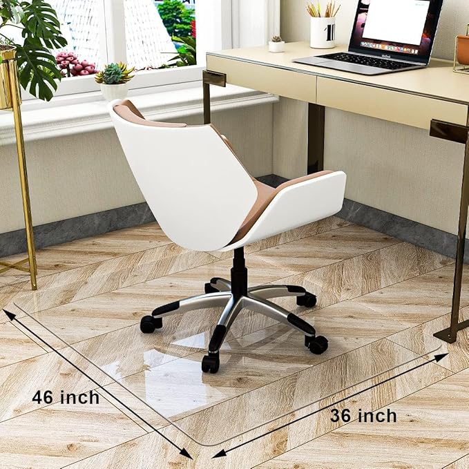 GLSLAND 46" x 55" Tempered Glass Chair Mat Heavy-Duty Floor Protector for Carpet & Hard Floors Scratch-Resistant Clear Office Mat 1/5" Clear