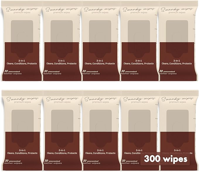 Swanky Leather Wipes - Leather Cleaner and Conditioner for Purses, Shoes, Furniture Polish & Car Seats, Prevents Fading & Cracking, Restores Softness & Shine - Soft Wipes, 300 Count