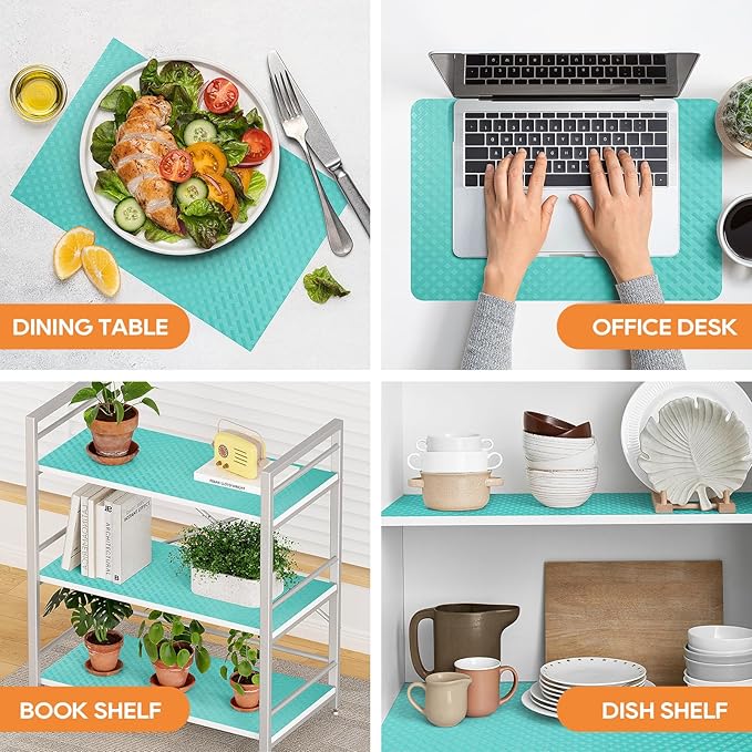Blue Shelf Liners for Kitchen Cabinets Refrigerator Liners Waterproof & Oil-Proof Kitchen Cupboard Liner Drawer Mats EVA Material Non Adhesive Fridge Liner for Shelves 17.5 x 236.2 Inches
