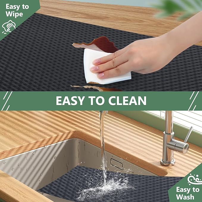 Shelf Liners, Non-Adhesive Drawer Liner, Waterproof & Oil-Proof Kitchen Cabinet Cupboard Liner Plastic EVA Material BPA Free Fridge Liner Mats Paper Protector for Shelves (Black/12in x 240in)
