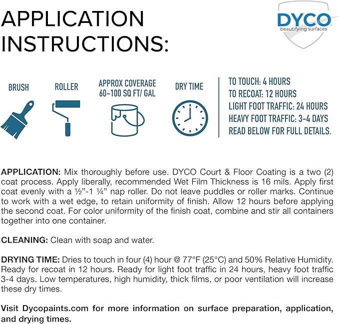 DYCO Court & Floor Anti-Slip Coating - Slip-Resistant Pavement, Cement & Concrete Paint for Pickleball, Tennis & Basketball Courts, Exceeds ADA Standards for Safety Areas (Red Currant, 1 Gallon)