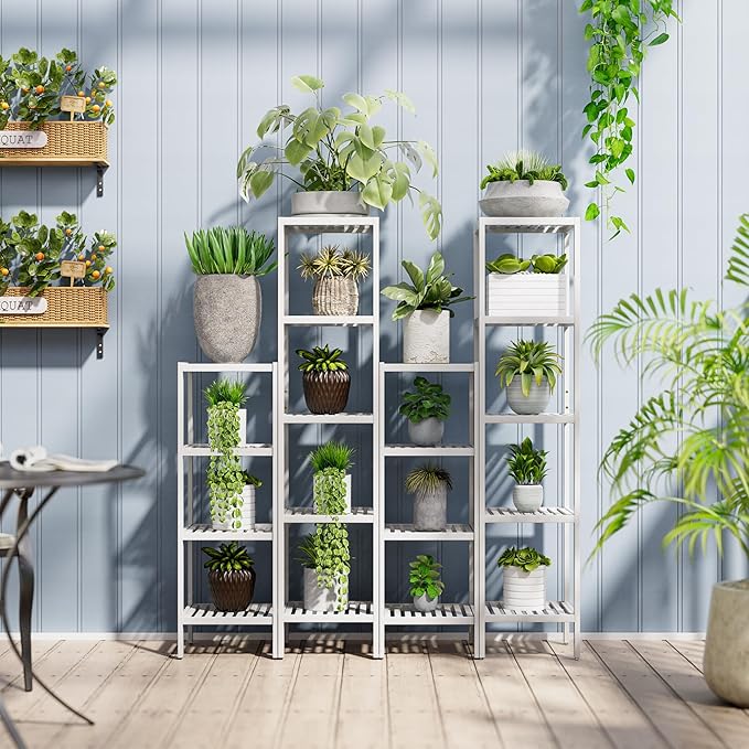 SMIBUY Bathroom Storage Shelf, 5-Tier Bamboo Rack Organizer, Multifunctional Shelving Unit for Living Room Bedroom Kitchen (White)