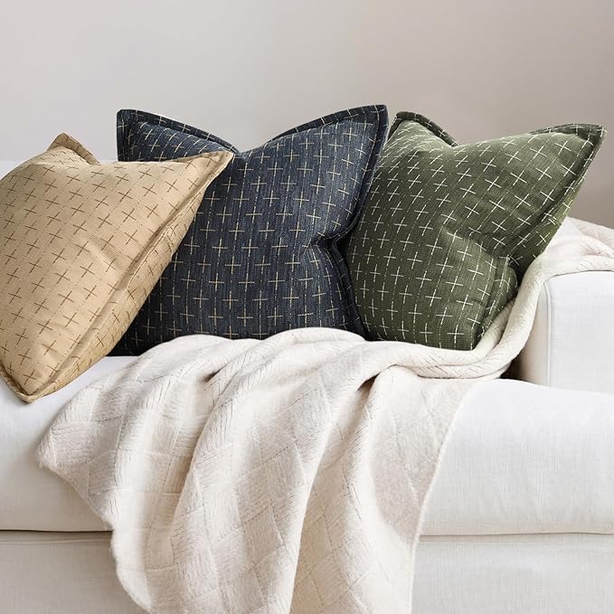 ZWJD Pillow Covers 18x18 Set of 2 Soft Polyester Textured Pillow Covers with Stylish Flange Edge Cozy Farmhouse Throw Pillows for Couch Bed Sofa Living Room