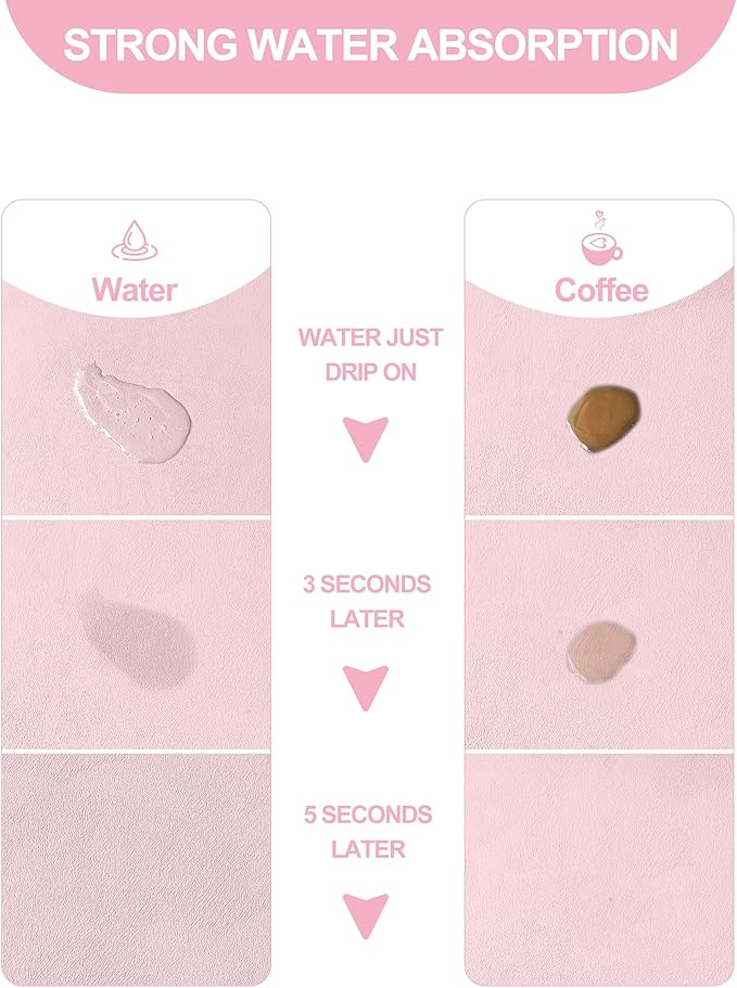 Dish Drying Mat for Kitchen Counter, 16"x24" Dish Drying Pad with Non-slip Rubber Backed, Hide Stain Anti Absorbent for Kitchen Counter, Drying Mat for Coffee Machine Dish Rack (Pink)