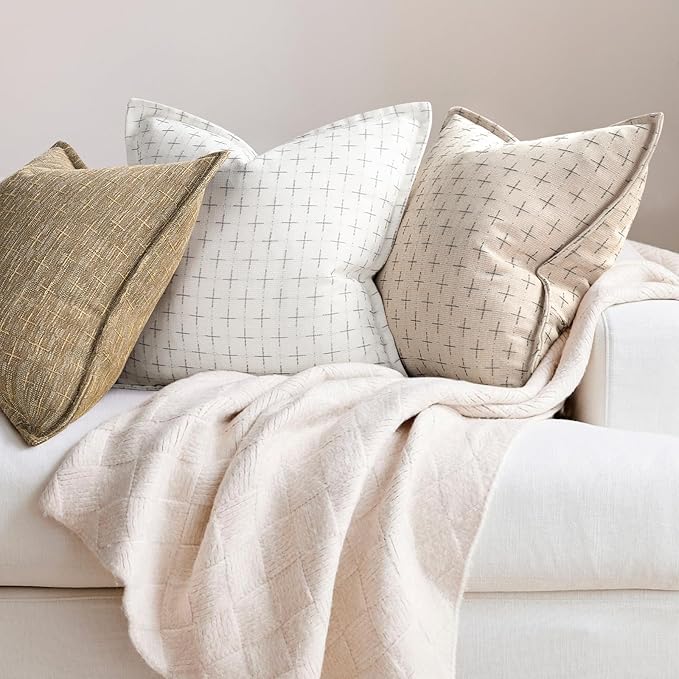 ZWJD Pillow Covers 22x22 Set of 2 Soft Polyester Textured Pillow Covers with Stylish Flange Edge Cozy Farmhouse Throw Pillows for Couch Bed Sofa Living Room