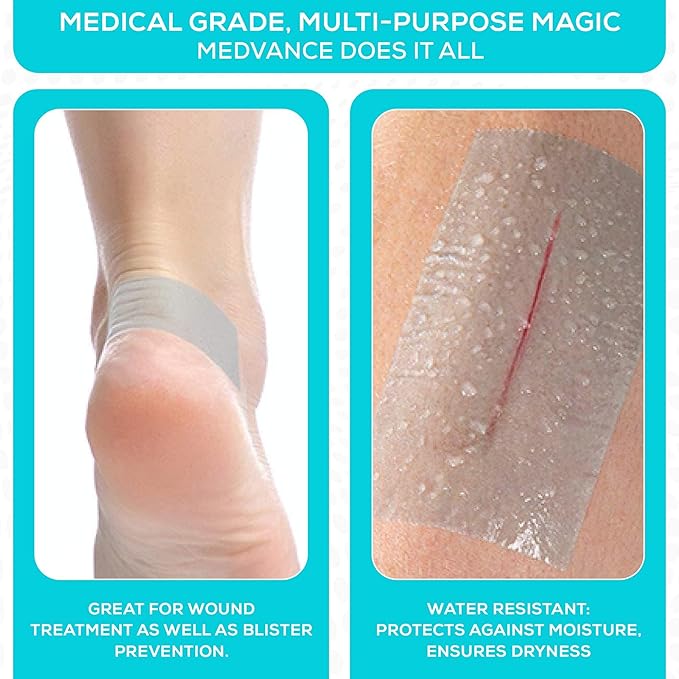 Medvance Cuttable Soft Silicone Tape - Waterproof Breathable Tape for All Skin Types - Easy Apply Non Stick Tape for Wounds - Adhesive Silicone Bandages for Blisters (3 Pack, 4.5 Feet Rolls)